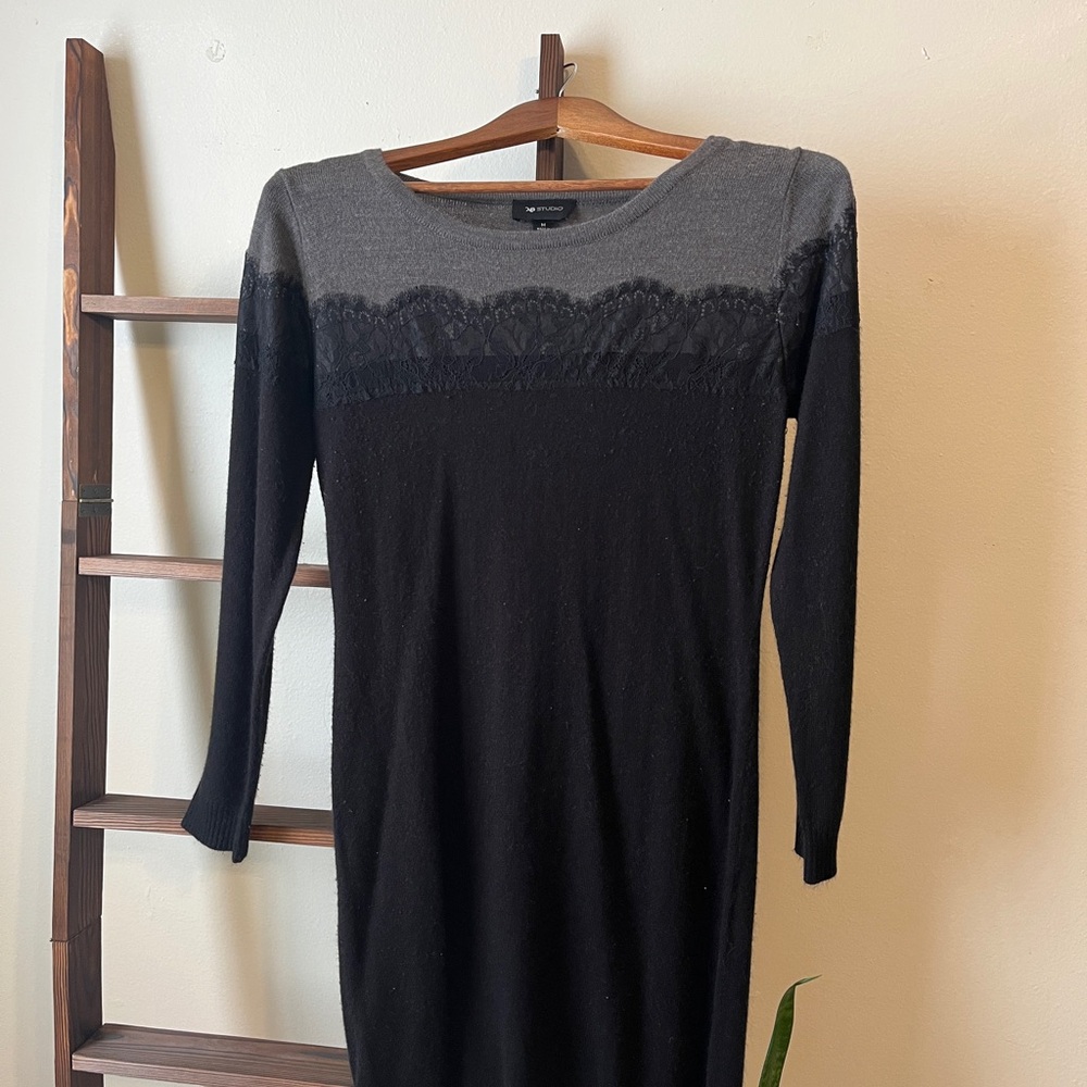 AB Studio Black Long Sleeve Sheath Dress